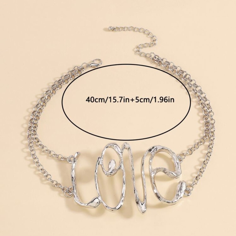 Love Letter Necklace, Metal Texture, Hip Hop Creative Pendant Necklace - Picture 4 of 4